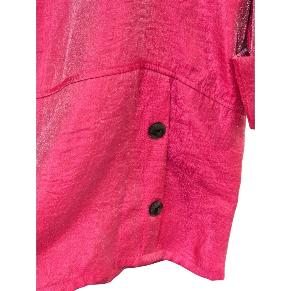 Damee Womens Size L Jacket Hot Pink Shimmer Artsy Button Up wired Collar Swing - Picture 5 of 12